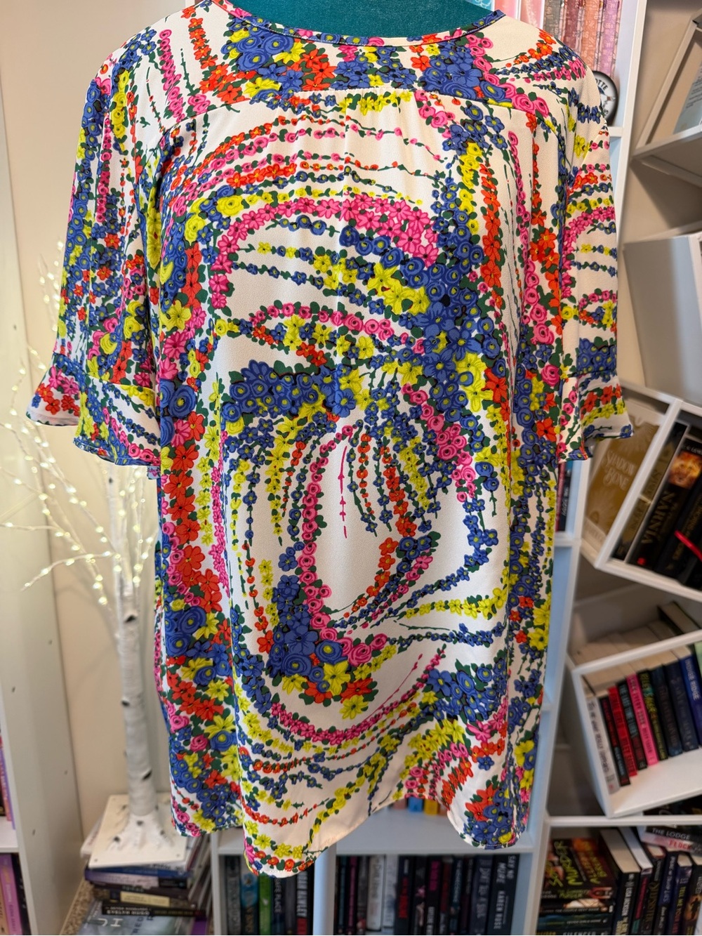 Talbots Sheer Vibrant Floral Swirl Tunic Top - Multicolor